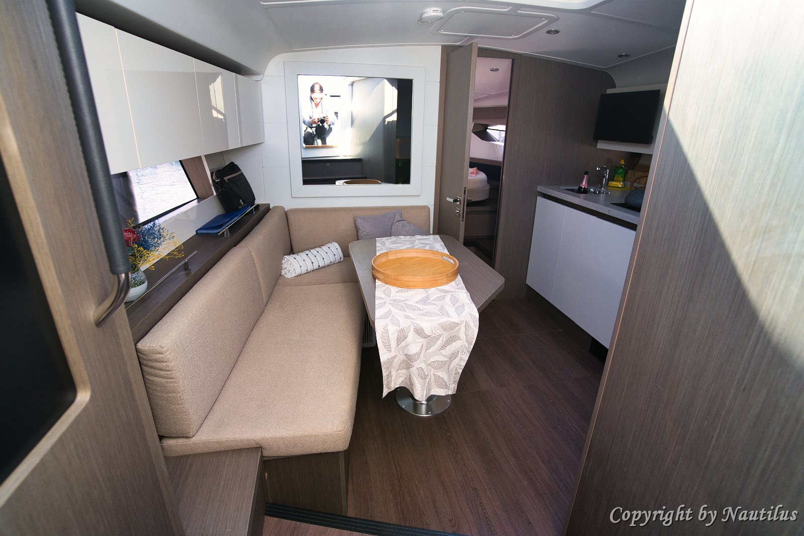 Relaxing Below Deck - GT 41 The salon of 'Miami Vice' is an ideal spot for reading or planning the next day's route.