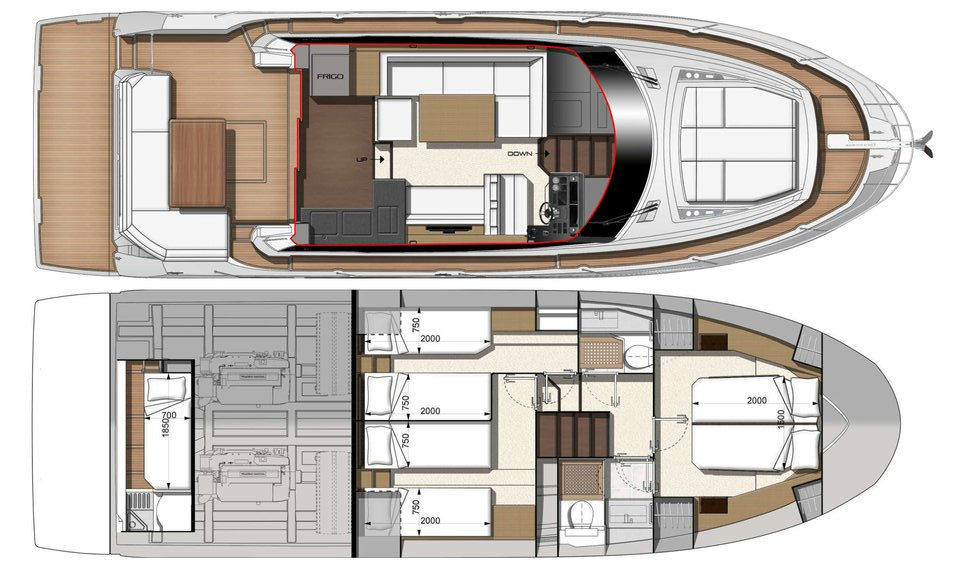 Jahta Prestige 460 Fly - raspored